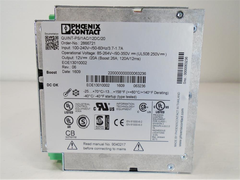 Phoenix Contact Enclosed AC DC Converter, Quint-PS/1AC/12DC/20, 2866721